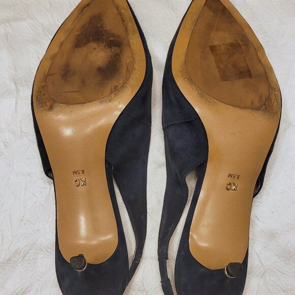 KENNETH COLE Dark Blue Gray Suede Kitten Heel Slingback Pumps Size 8.5 - Picture 5 of 5